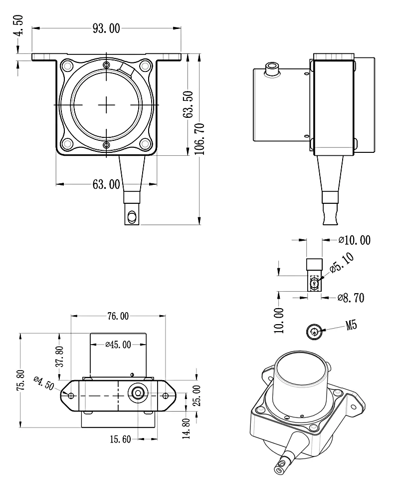 MIRAN米朗科技WEP-S拉線位移傳感器安裝尺寸圖 MIRAN米朗科技WEP-S拉線位移傳感器安裝尺寸圖