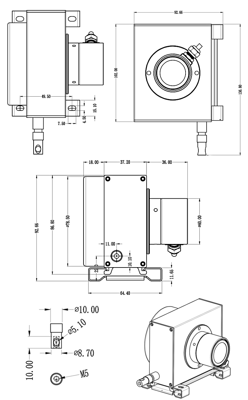 MPSFS-M防水型拉繩位移傳感器的安裝尺寸 MPSFS-M防水型拉繩位移傳感器的安裝尺寸
