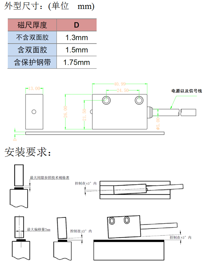 MR50磁柵尺外形安裝尺寸 MR50磁柵尺外形安裝尺寸